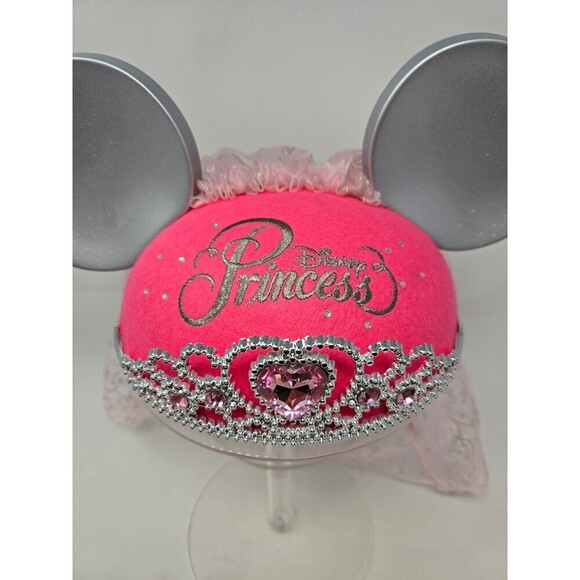 DISNEY PARKS EXCLUSIVE MERCHANDISE PINK & SILVER PRINCESS MOUSE EARS YOUTH OS - Picture 2 of 12